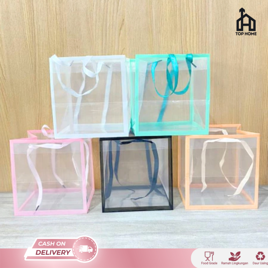 Tas Mika PVC Transparan Motif Kucing / Goodiebag Hampers Souvenir |  Tas Mika Transparan Hampers