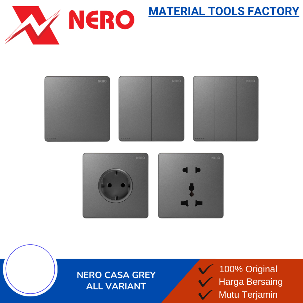 SAKLAR LAMPU - STOP KONTAK - SAKLAR - SAKLAR NERO CASA X2 GREY - SAKLAR NERO - NERO INBOWDUS - NERO