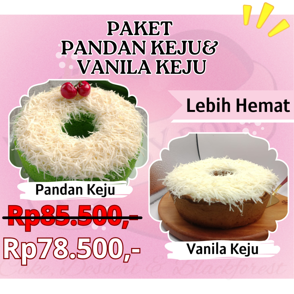 

Paket 2 Kue Bolu Pandan Keju Vanilla Keju Cheese Cake