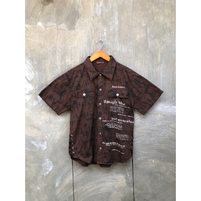 Y2K Slash Number Poem Button Up Shirt LGB GOA KMRII Style