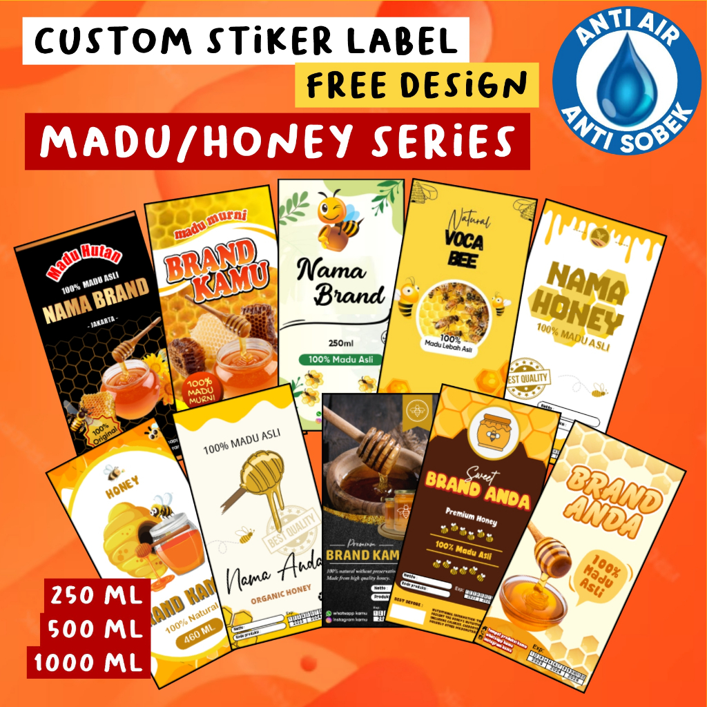 Stiker Label Madu Botol Marjan obat lebah tawon Custom Print honey