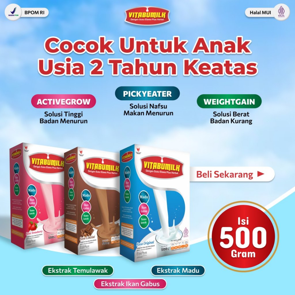 

SUSU KAMBING ETAWA PLUS VITABUMILK SUSU PENAMBAH NAFSU MAKAN SUSU KECERDASAN OTAK 500g