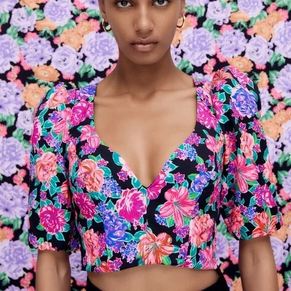 ZARA FLORAL PRINTED CROP BLOUSE