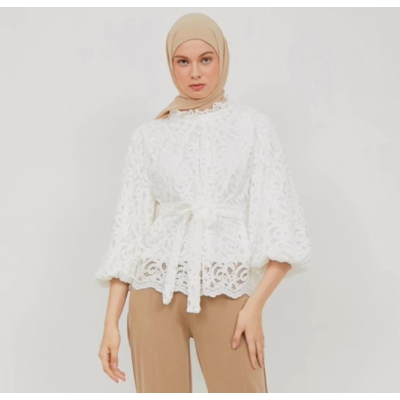 Atasan Brokat Lengan Balon / Blouse Brokat premium / Atasan Wanita Brokat / Baju lebaran Brokat