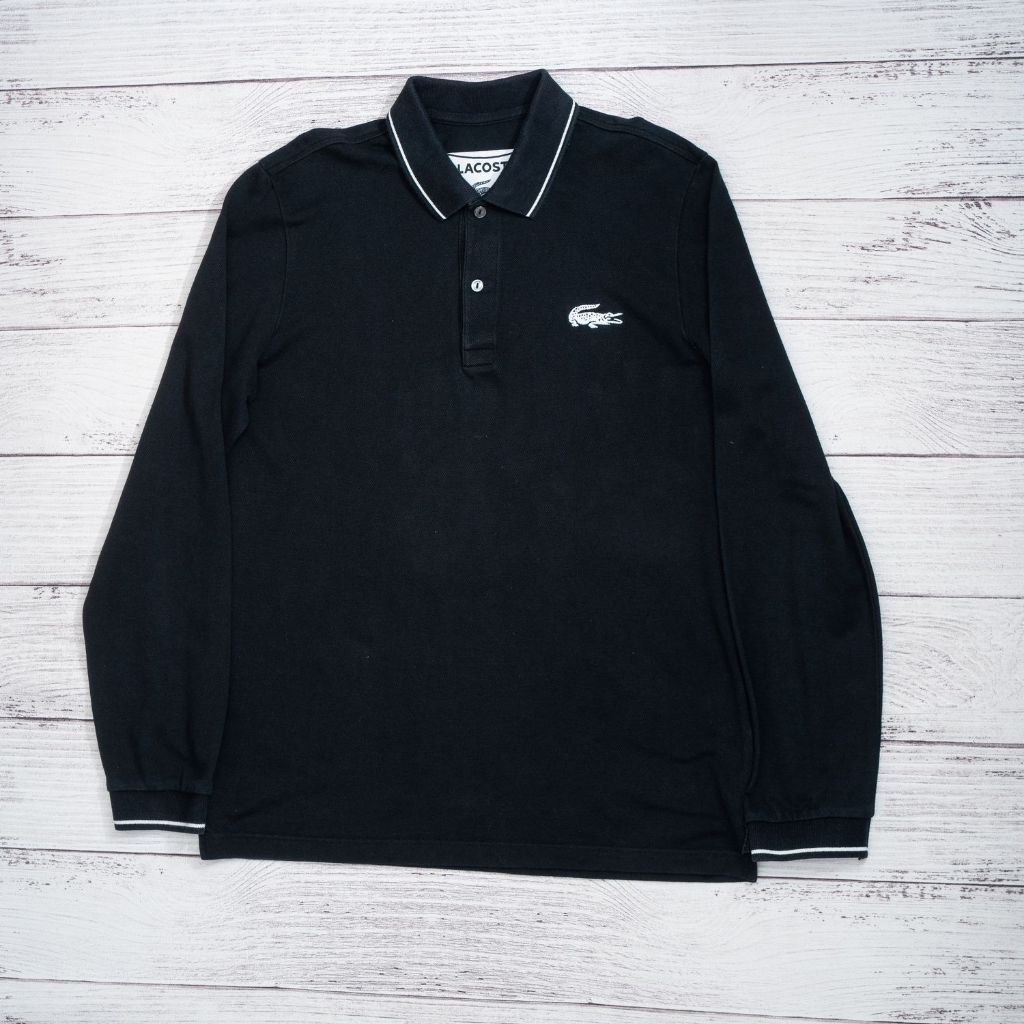 polo shirt long sleeve LACOSTE black twin tapped