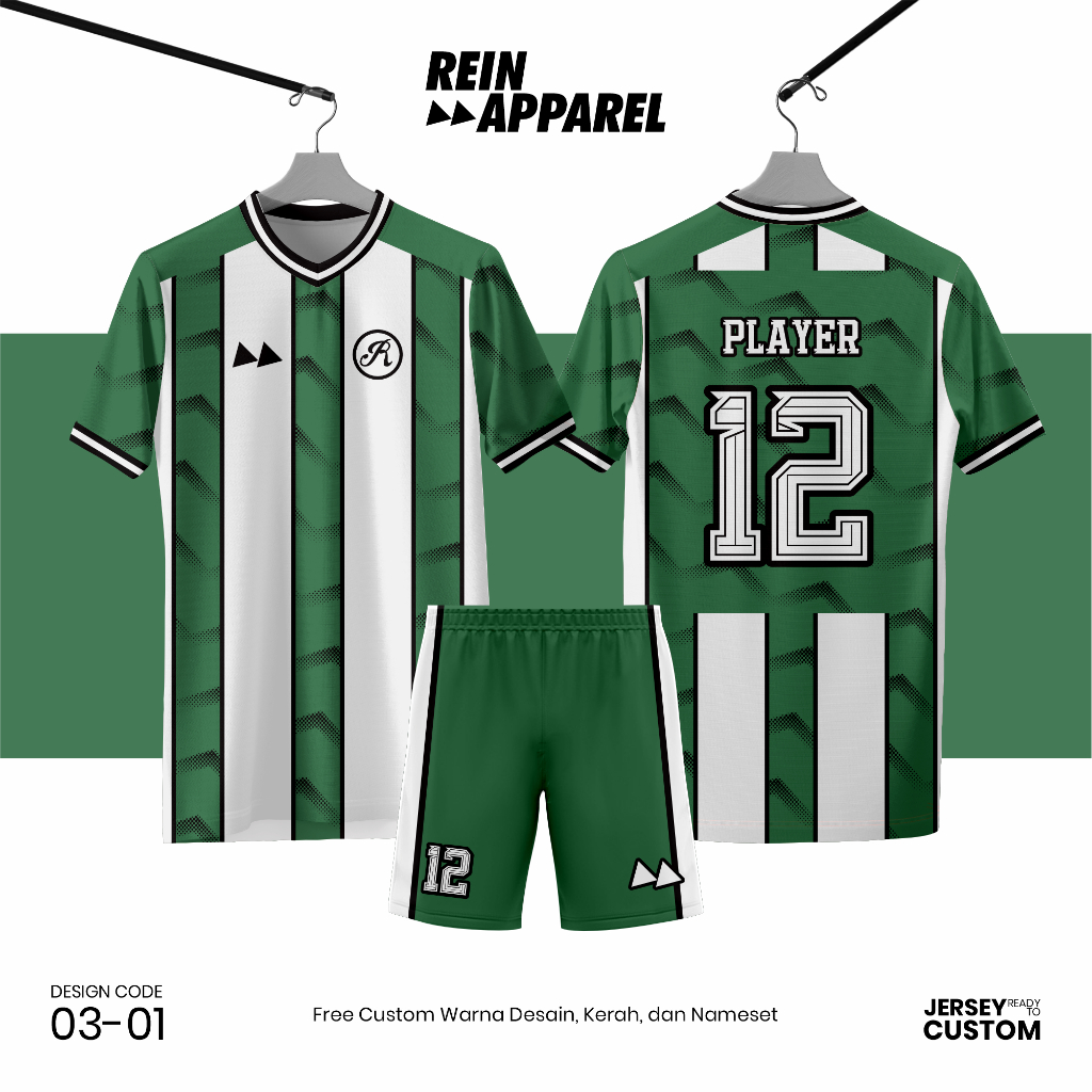 Jersey Bola Futsal Full Printing Kostum Nama/Nomor/Logo - Hijau Putih 0301