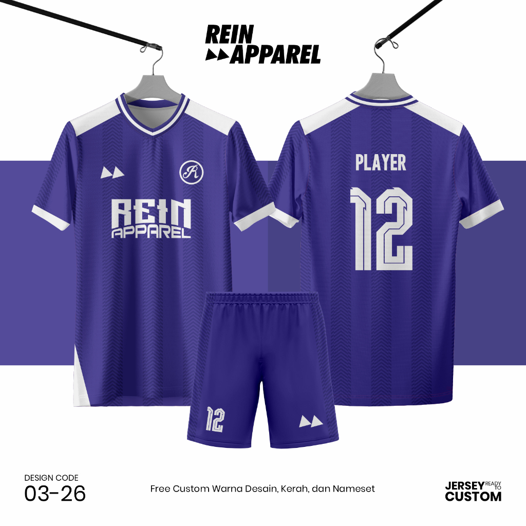 Jersey Bola Futsal Full Printing Kostum Nama/Nomor/Logo - 0326 Ungu Putih