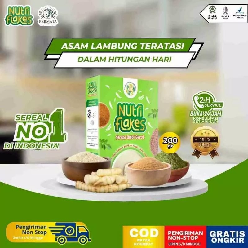 

Nutri Flakes Sereal Umbi Garut - Nutriflakes Ampuh Mengatasi Asam Lambung Gerd Maag Paket 1 BOX