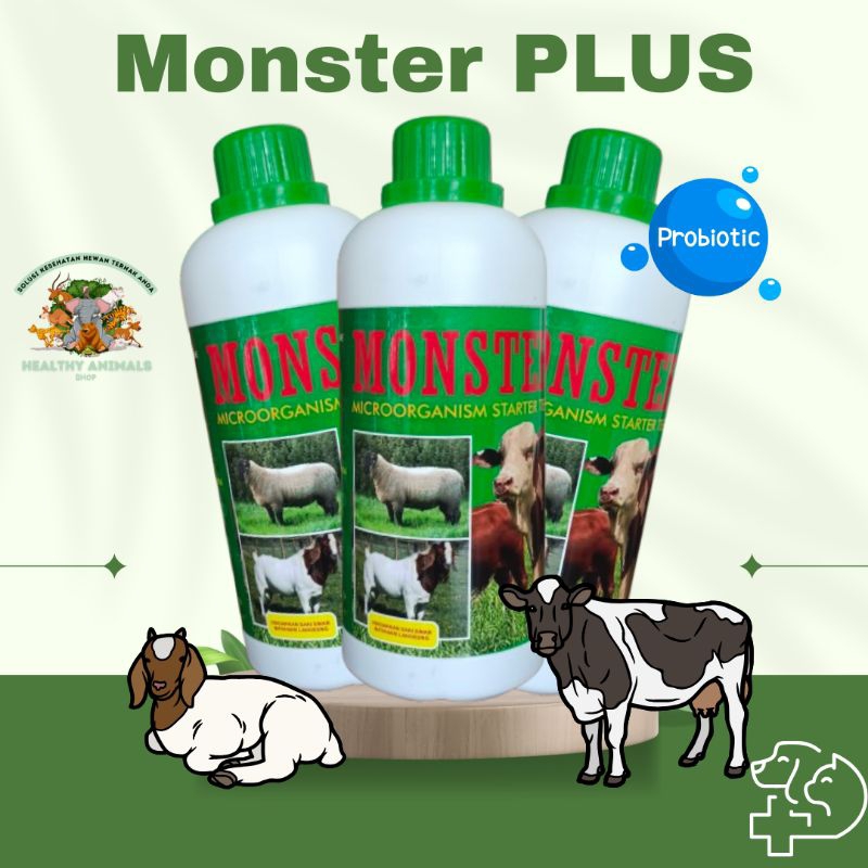 MONSTER PLUS MIKROORGANISME STARTER TERNAK (500 ml) - Probiotik Ternak Ruminansia Sapi Kambing Domba