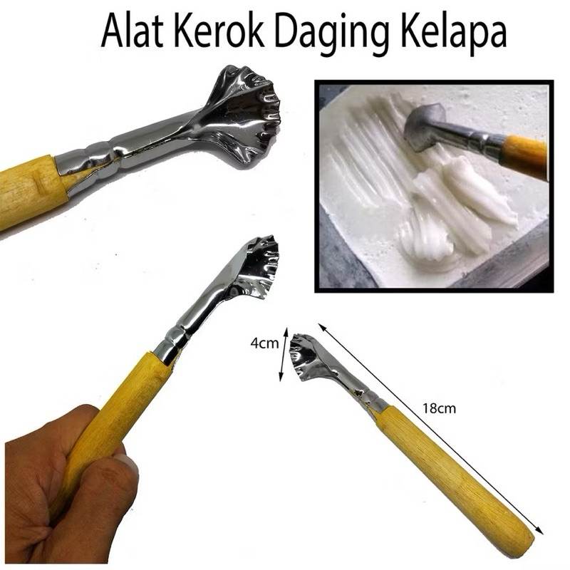 Kerokan Kelapa / Kerokan Degan Stainless Gagang Kayu / Kerok Kelapa / Kerokan daging kelapa