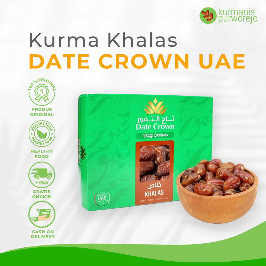 

Date Crown Kurma Khalas (1kg) dari UAE in Box Original Premium Vakum