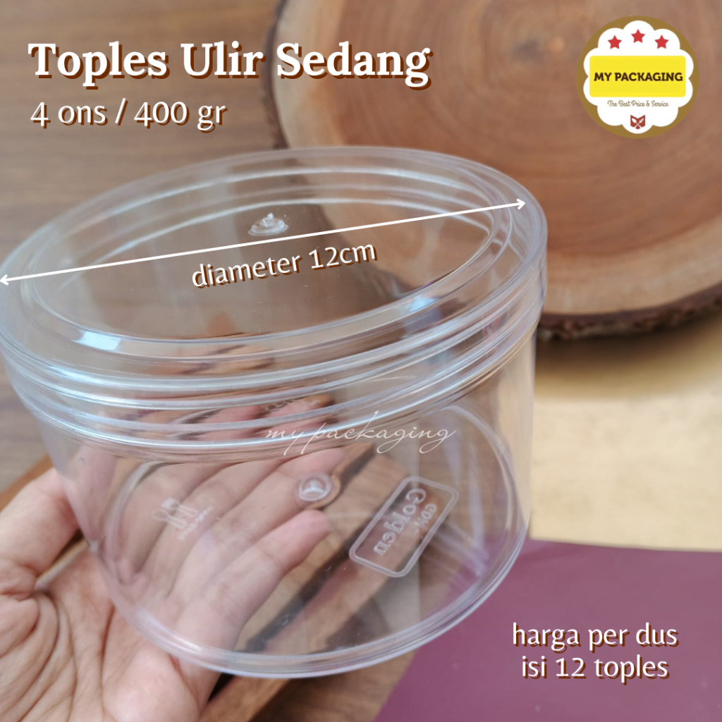 Toples Ulir Kue Kering Sedang  - Toples Golden Ulir 4ons - isi 12 pcs