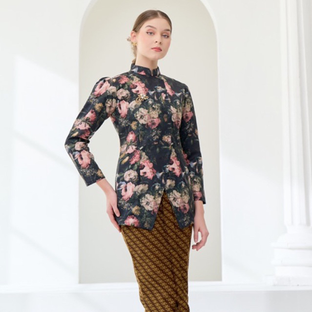 Kebaya Janggan Motif Bunga / Kebaya Bunga Hitam Modern / Kebaya Motif Bunga Jumbo Bigsize