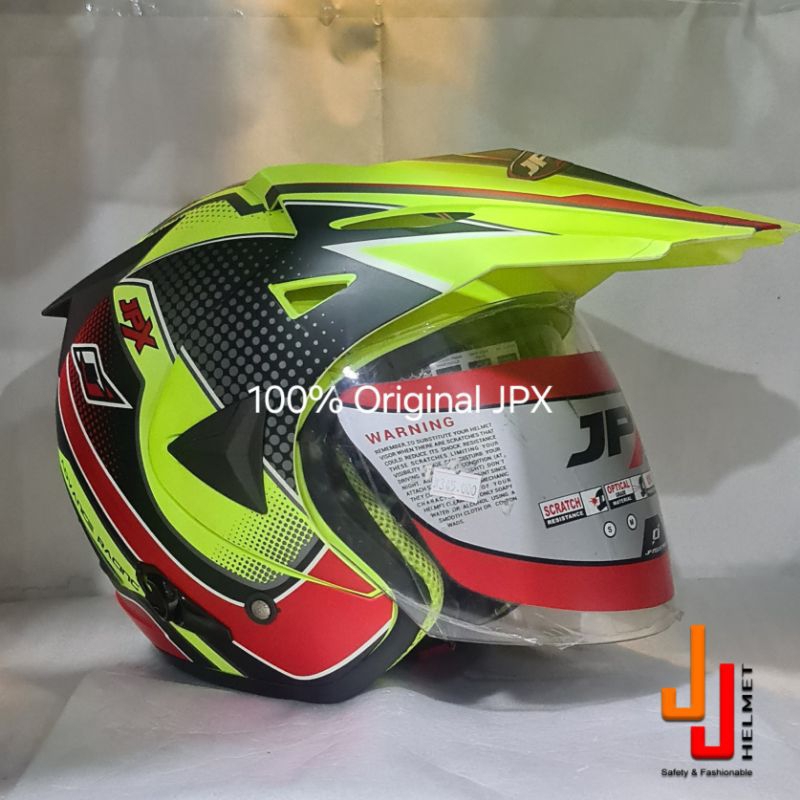 Helm JPX Supermoto Corak (Warna Flo) (2 / Double Visor) (Anti Theft) (100% Original JPX)
