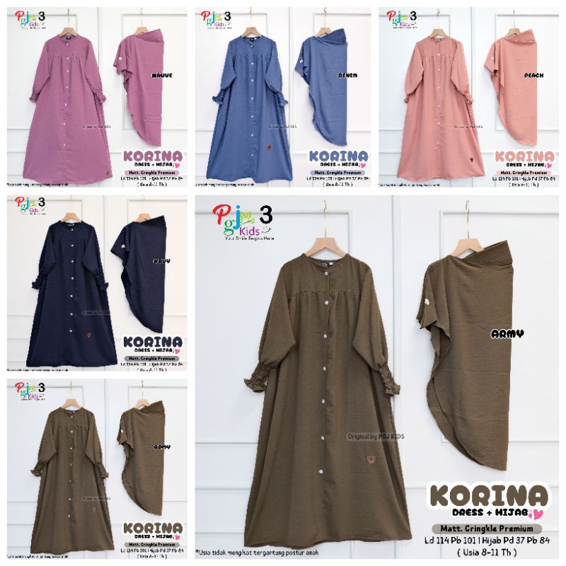 KORINA Set Gamis Kancing Depan Free Jilbab  || ORI BERLABEL PGJ