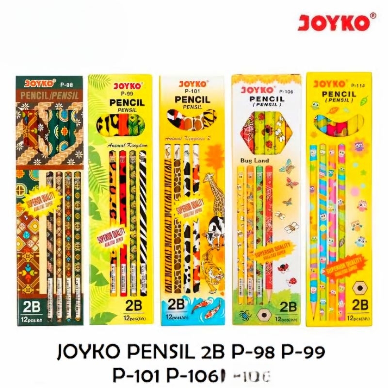 

1 Pak (12 Pcs) Pensil 2B Joyko P-99 / P 101 / P 106 Animal / P-98 Batik Berkualitas Tinggi - Stationery