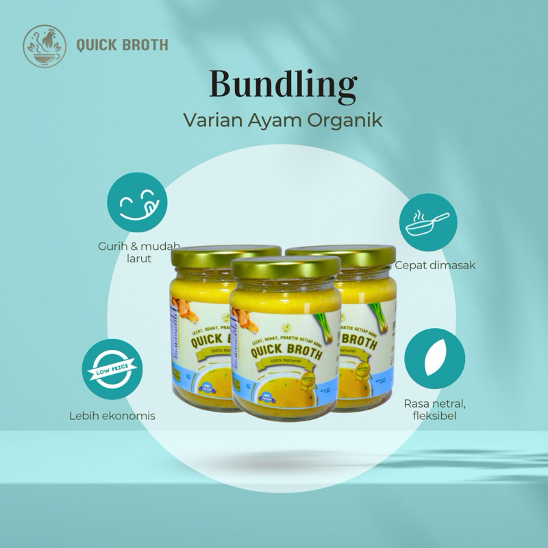 

BUNDLING QUICKBROTH 3 JAR – Unsalted Bone Broth Ayam Berkualitas | 250ml