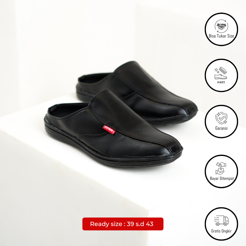 Sepatu pria kulit slip on cowok warna hitam