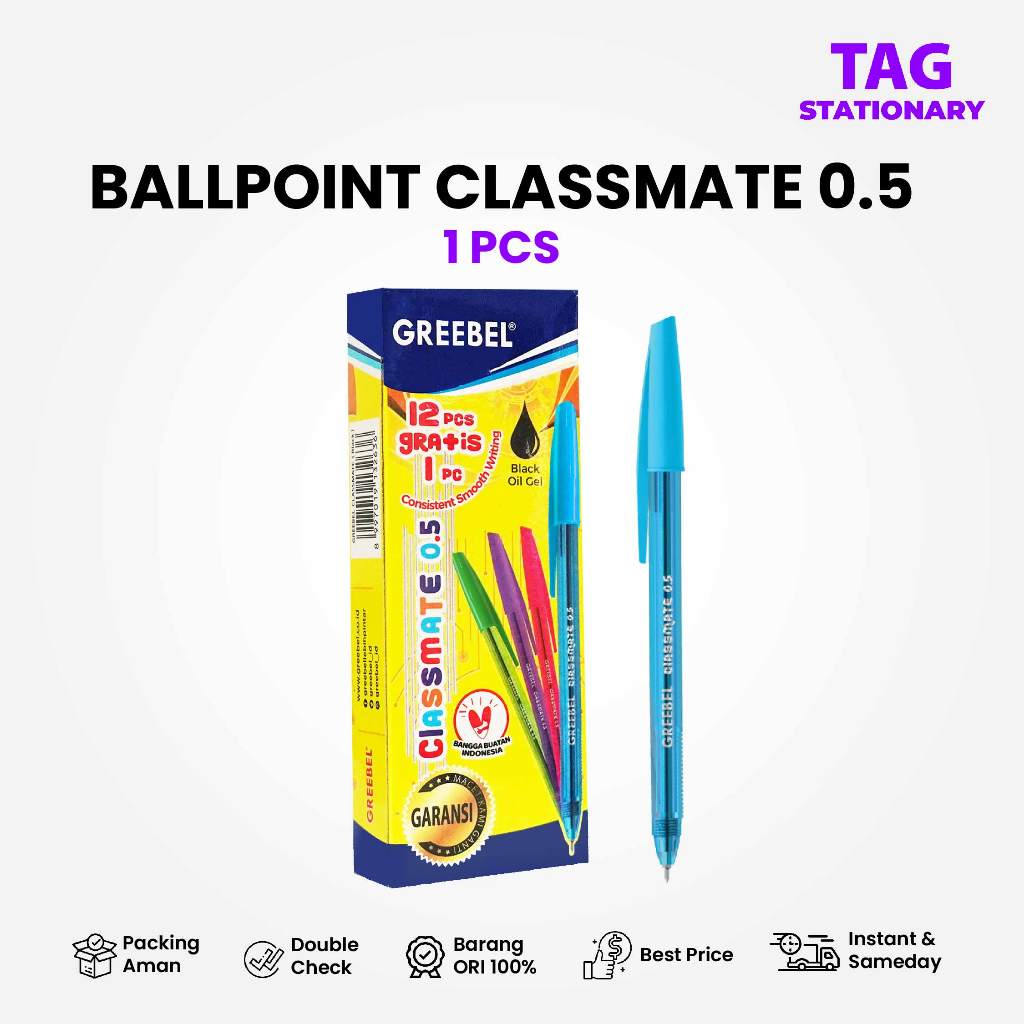 

GREEBEL Pulpen / Ballpen Classmate 0.5 Hitam (1 PCS) / Ballpoint Bolpen Pena Timur Agung Grosir