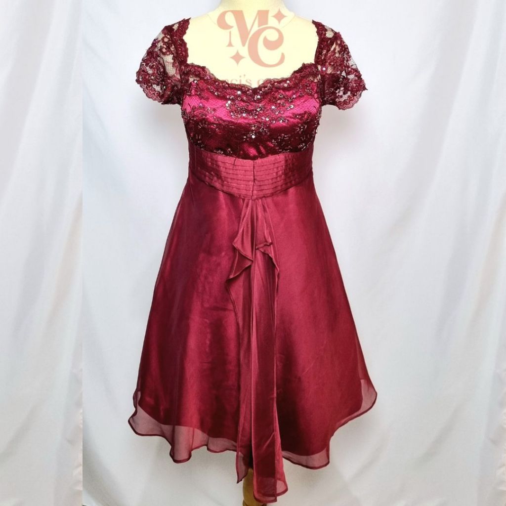 KEBAYA MAROON MIDI DRESS | Gaun Kebaya Dress Wanita | Kebaya Modern Casual Formal