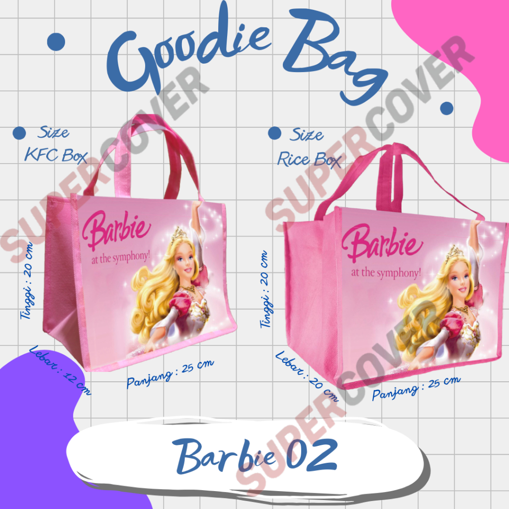 

GOODIE BAG - Tas Goodie Bag Gambar BARBIE 02 warna Baby Pink, Karakter BARBIE warna Baby Pink untuk Acara Ulang Tahun, Tasyakuran, Aqiqah, Khitan dan lainnya
