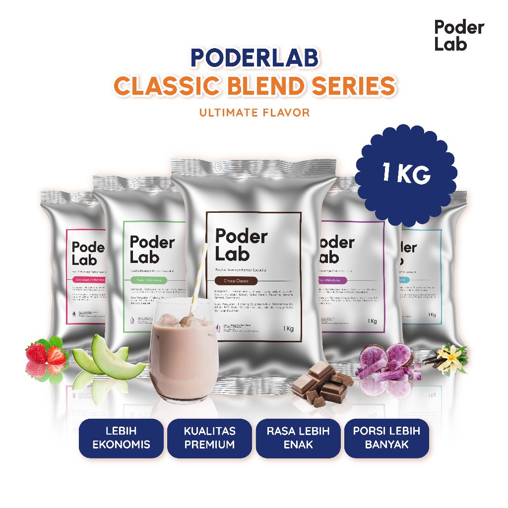 

PODERLAB - Milkshake Powder 1 KG/ Bubuk Minuman Rasa Vanilla Milkshake Choco Classic Strawberry Melon Taro