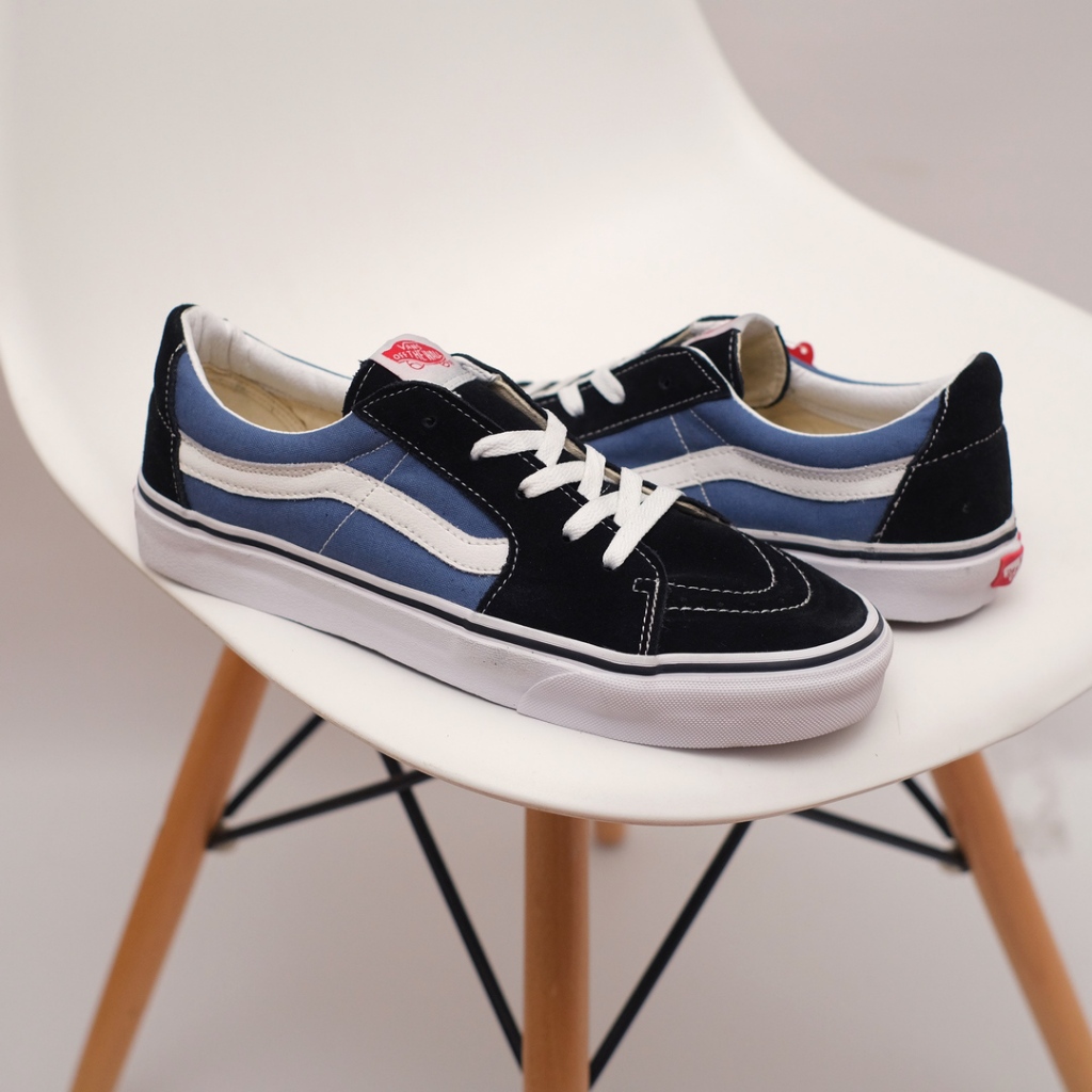 [BISA COD] Sepatu Sk8-Low Navy White Classic Original