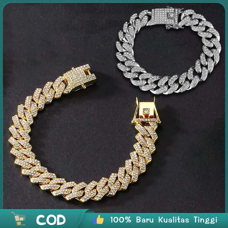 Gelang Berlian 20cm Berlian Gelang Gaya Hip Hop Gelang Permata Titanium Bahan Paduan Gelang Berlian 
