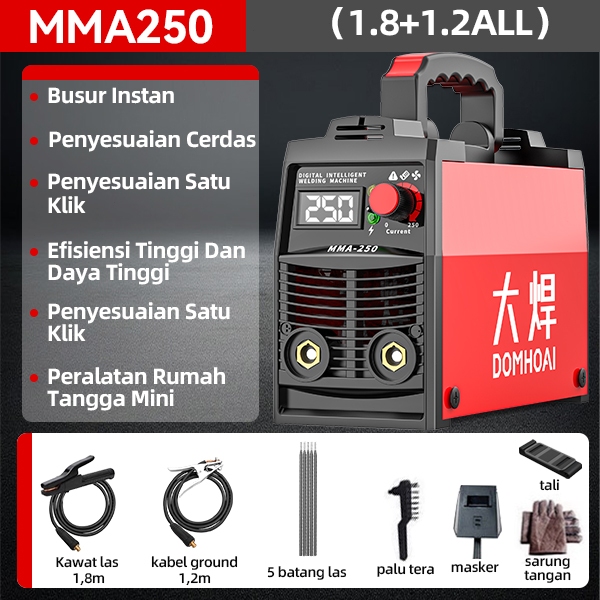 DOMHOAI Mesin Las MMA-250 Inverter Las Listrik IGBT Mesin Las Tampilan Digital Definisi Tinggi Mesin