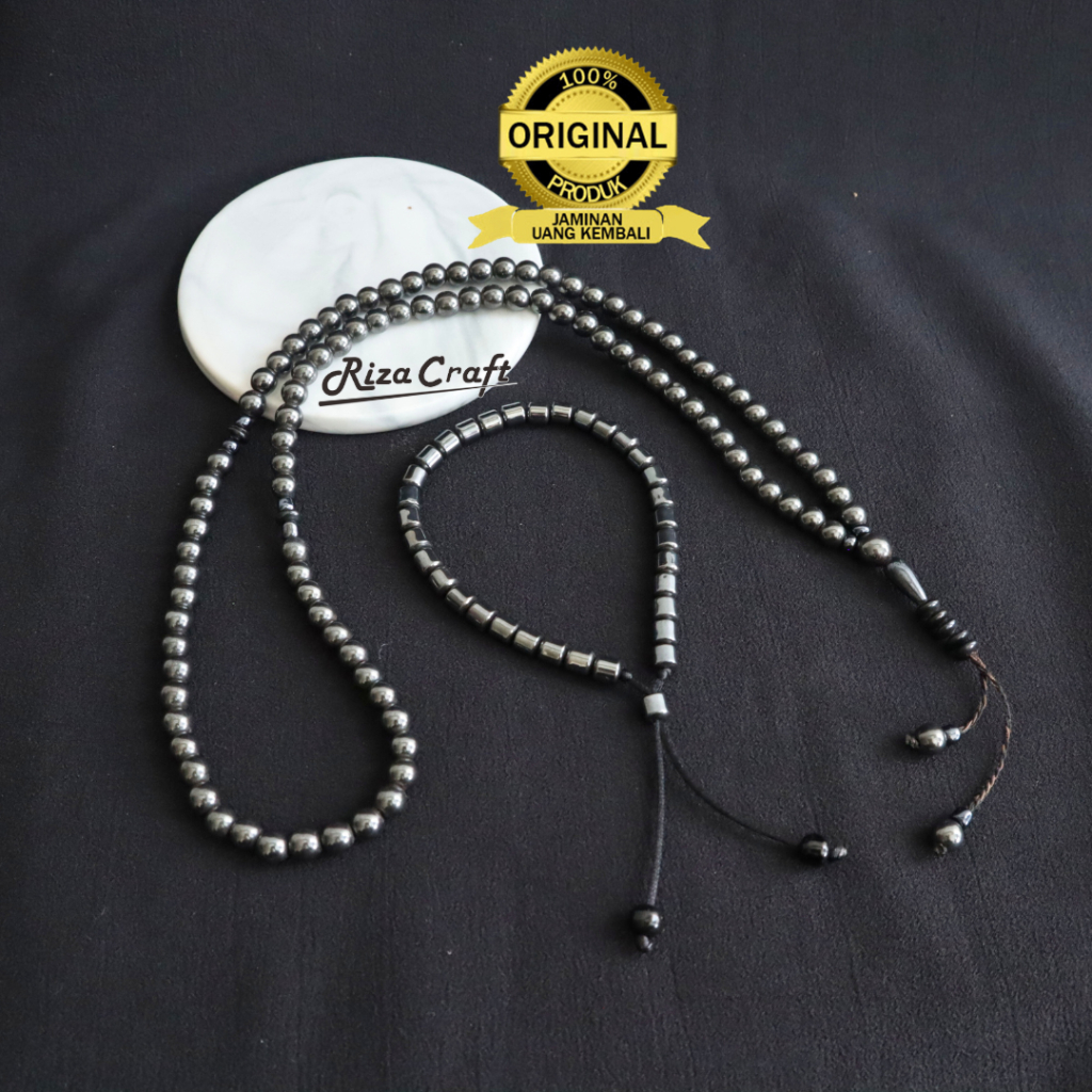 PROMO PAKET HEMAT Tasbih dan Gelang Batu Alam Asli Hematite Blustin Badar Besi Hitam Asli Super Orig