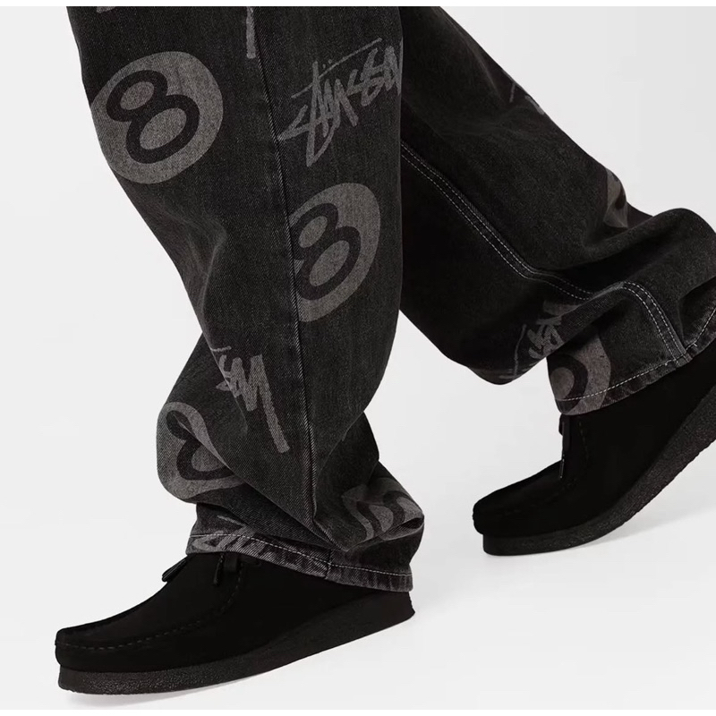 Baggy Jeans STUSSY 8 Ball Carpenter Trousers Celana Panjang Jeans Black Denim Streetstyle
