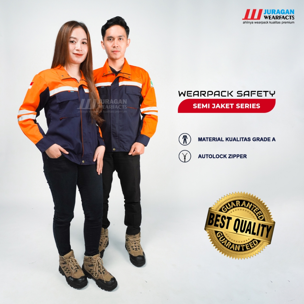 Juragan Wearfacts - Wearpack Semi Jaket Warna Orange Kombinasi Biru Navy