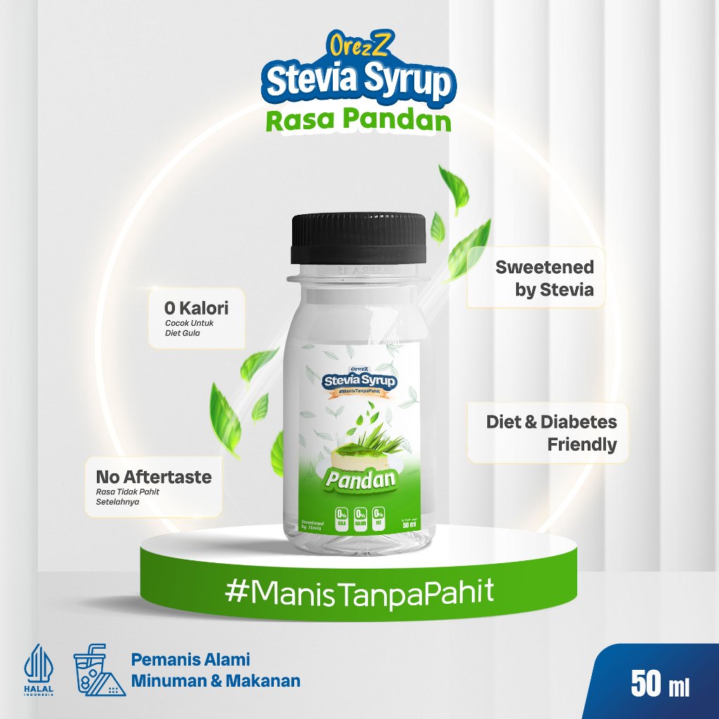

OREZZ Stevia Cair 50 ml Rasa Pandan SUGAR FREE Pemanis Bebas Gula 0 Kalori Diet Diabetes KETO