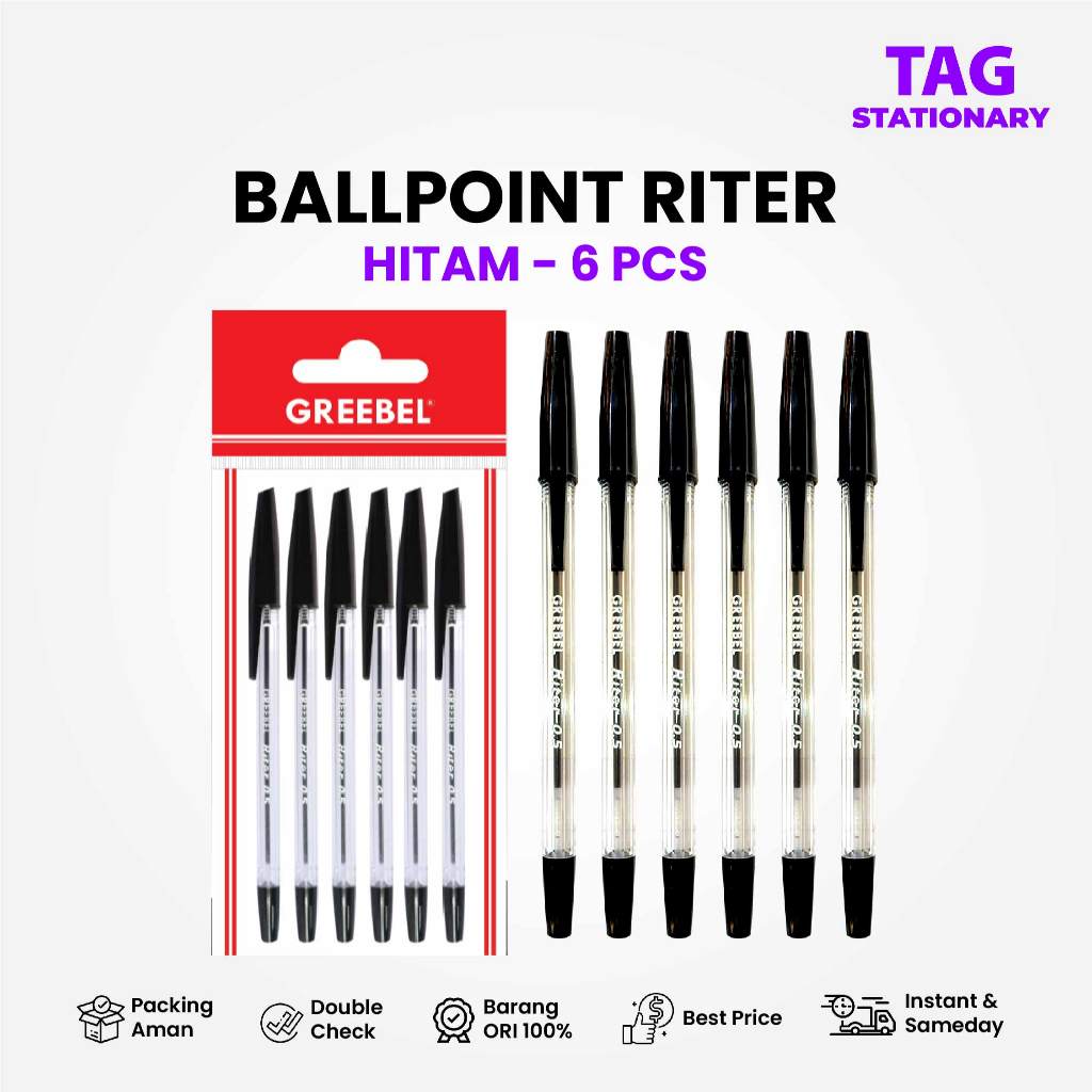 

GREEBEL Pulpen / Ballpen Riter 0.5 Hitam (6 PCS/SET) / Ballpoint Bolpen Pena Timur Agung Grosir