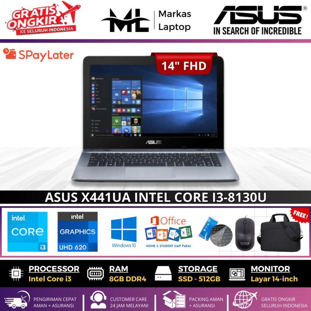 LAPTOP ASUS X441UA INTEL CORE i3-8130U / i3-7100U 8GB RAM 512GB SSD 14' WIN 10