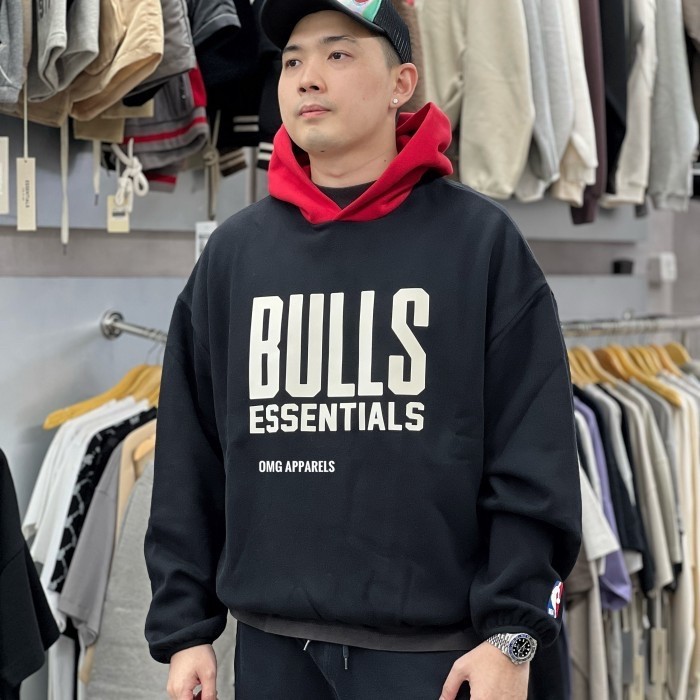 Fear of God Essentials NBA Bulls Black Red Hoodie