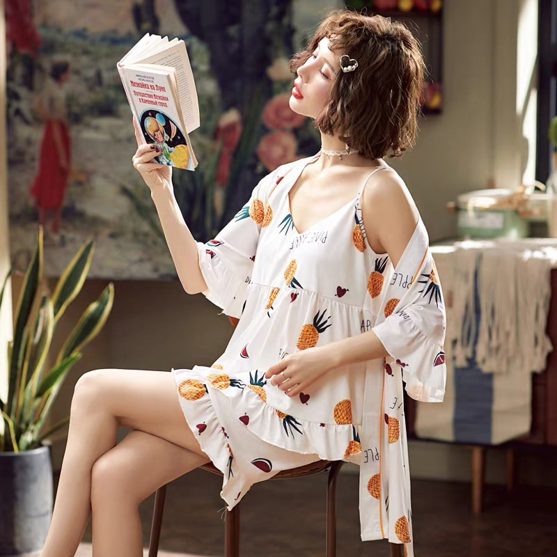 JC- Set Kimono 3in1 Import HP / Kimono Wanita 3in1 Murah / Piyama Kimono wanita Import