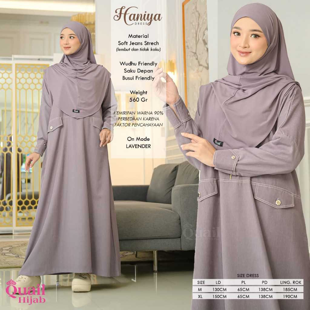 Haniya Dress Gamis Syar'i Jumbo Oversize Original Quail Hijab Bahan Soft Jeans Strech Tebal Busui Wu