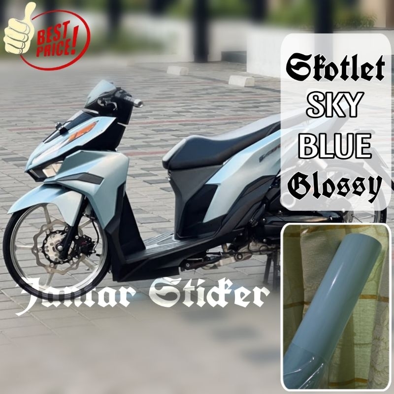 Sticker Scotlite Sky Blue Glossy Lebar 50 cm Kualitas Premium Skotlet Sky Blue Glossy Skotlet Motor 