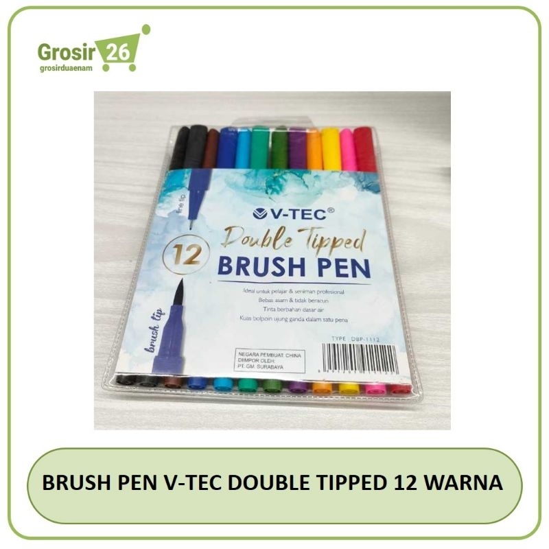 

(1 set) pulpen pen warna kuas | brush pen v-tec double tipped 12 warna