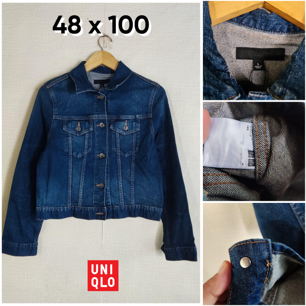 Jaket Jeans UNIQLO Denim Trucker Size L Wanita Atasan Cewek Outer JH896
