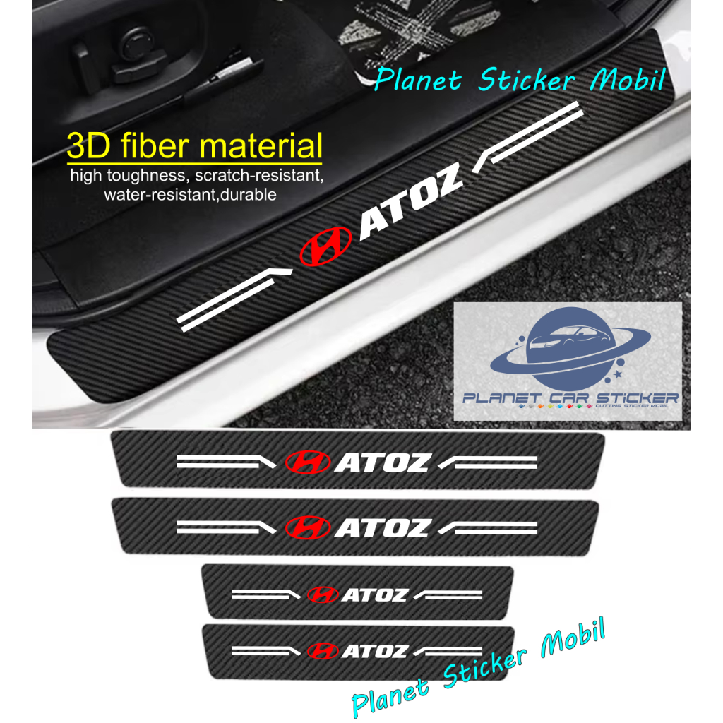 5 Pcs Sticker Sill Plate Carbon 3D Mobil Hyundai Atoz Sticker Karbon 3D Pelindung Anti Gores Pijakan