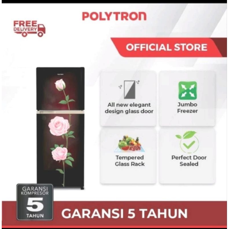 Kulkas Polytron PRM-23ORX | 2 pintu PRM23ORX 230RX bunga 220L mawar