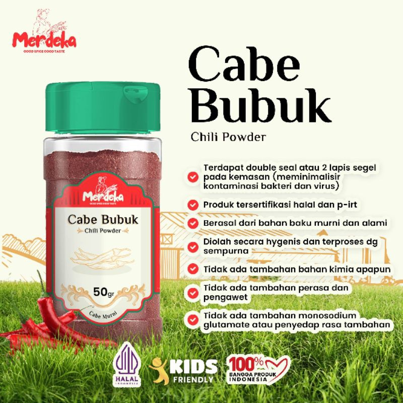 

MERDEKA Chili Powder CABE BUBUK 100% murni 50gr, rempah bubuk lengkap murni murah, bumbu dapur bubuk lengkap, bumbu bubuk lengkap, bumbu masakan lengkap, rempah rempah bumbu dapur, bumbu rempah lengkap, bumbu masak instan, bumbu masak bubuk asli