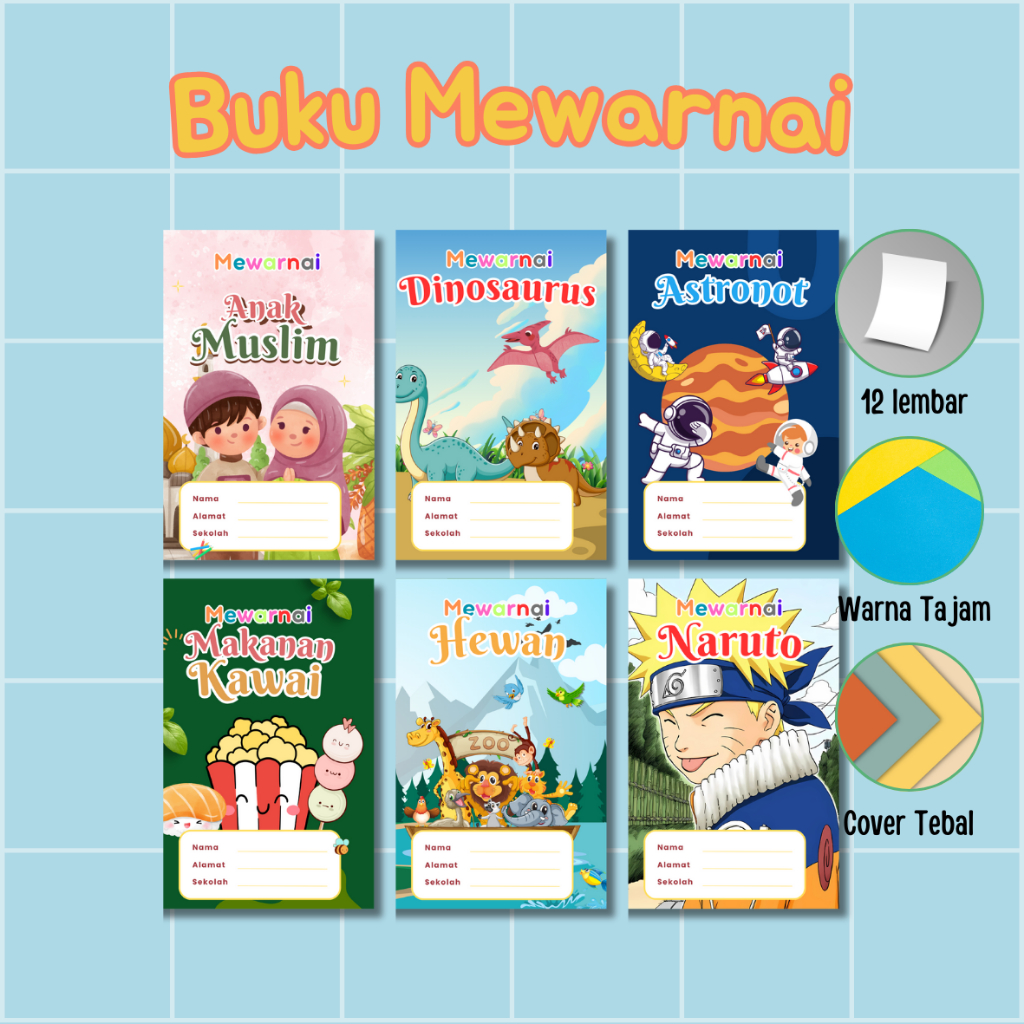 buku gambar mewarnai Anak TK/PAUD/SD A5