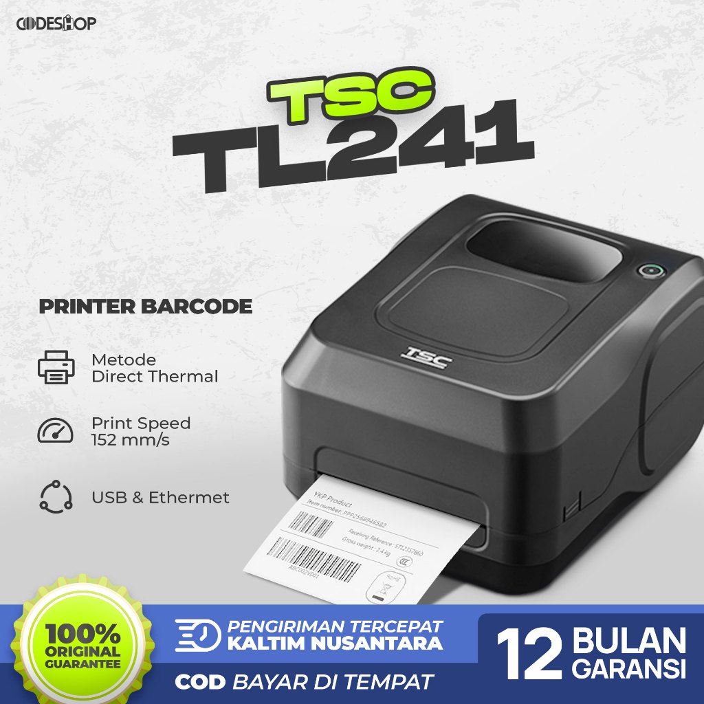 TSC TL241 Printer Barcode TL-241 Direct Thermal Transfer Cetak Label Sticker USB LAN 203DPI