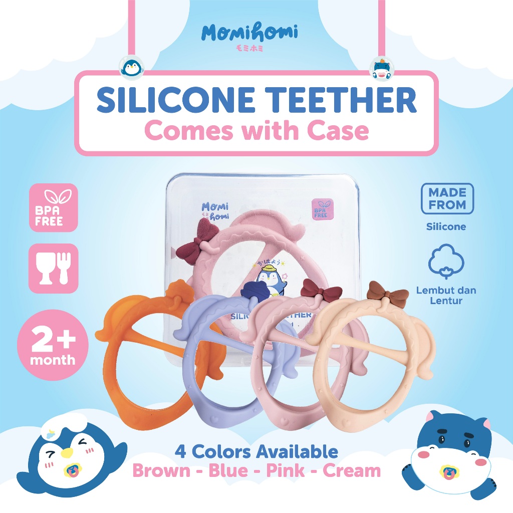 (SILIKON ANTI-BACTERIAL) MOMI HOMI AUTHORIZED Teether Grab 02 Pita Silicone Baby Elephant Silikon Em
