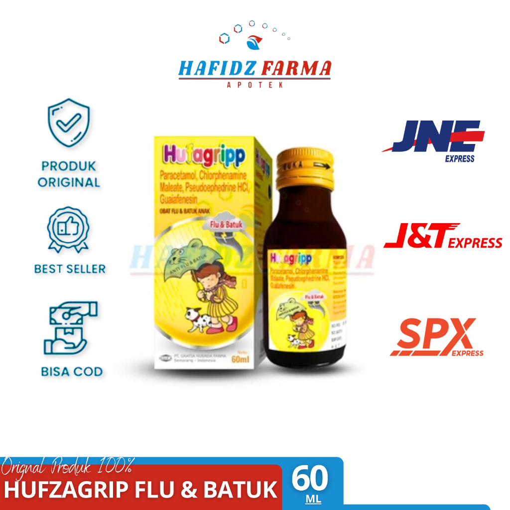 Hufagrip Kuning Obat Flu Dan Batuk Anak 60 mL/Obat flu anak/Obat batuk anak