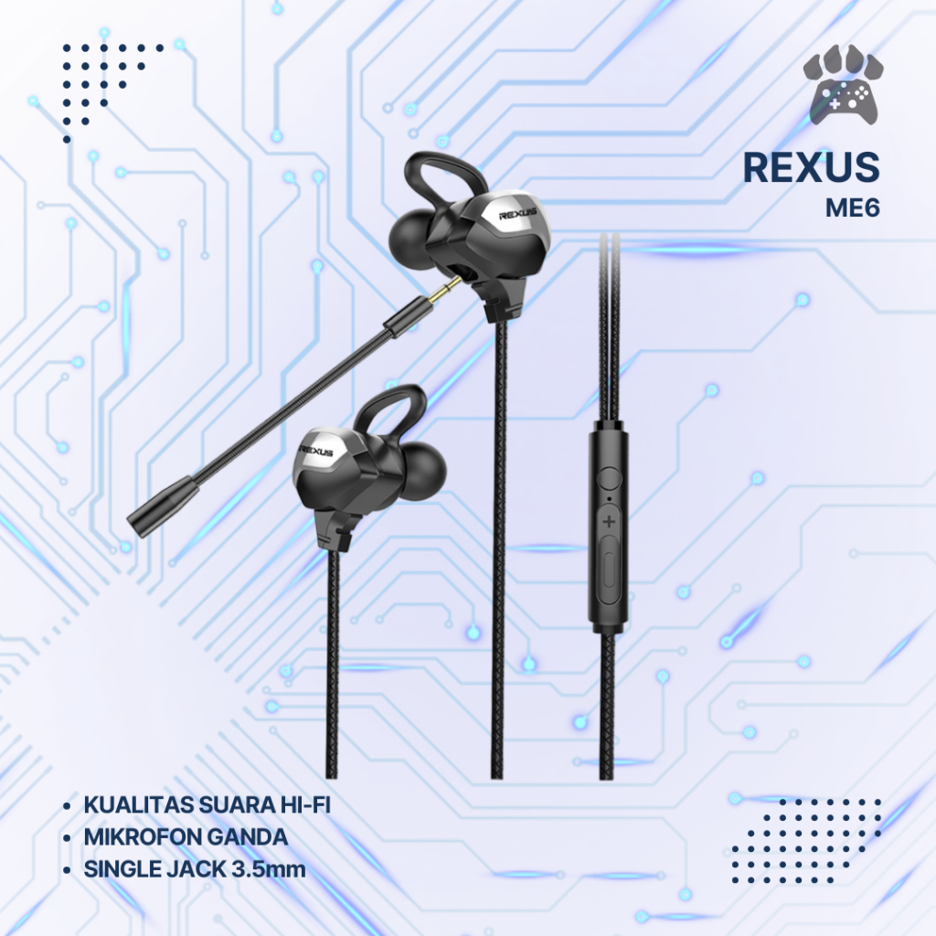 Gaming Earphone Rexus ME6 / Rexus ME-6 with Dual Microphone