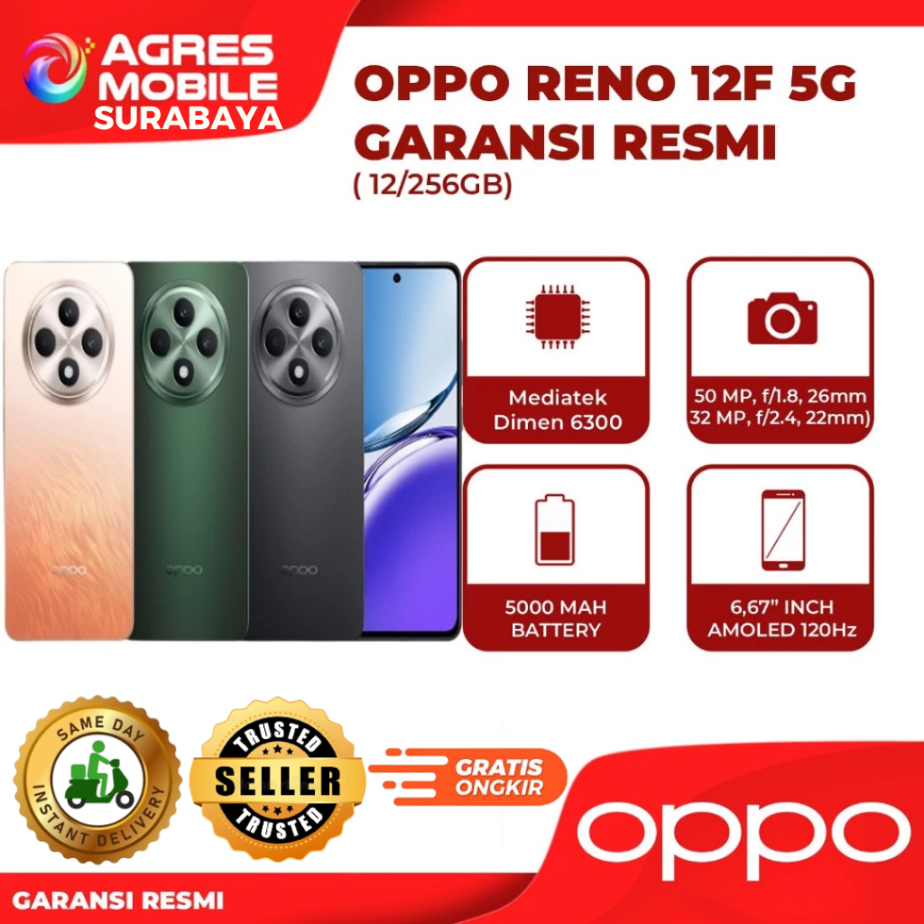 OPPO Reno 12F 5G 12GB 256GB 6.67" OLED Full HD | OTG Support | 5000mAH Fast Charging Baterai BNIB Ga